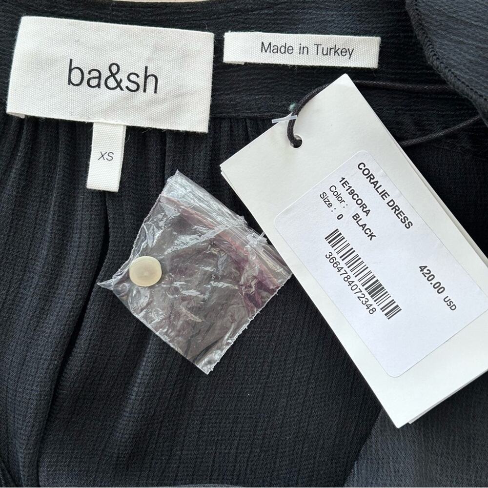 BA&SH Coralie Faux Wrap Dress Size 4 Int'l XS Black Asymmetrical Sleeveless - Picture 13 of 16